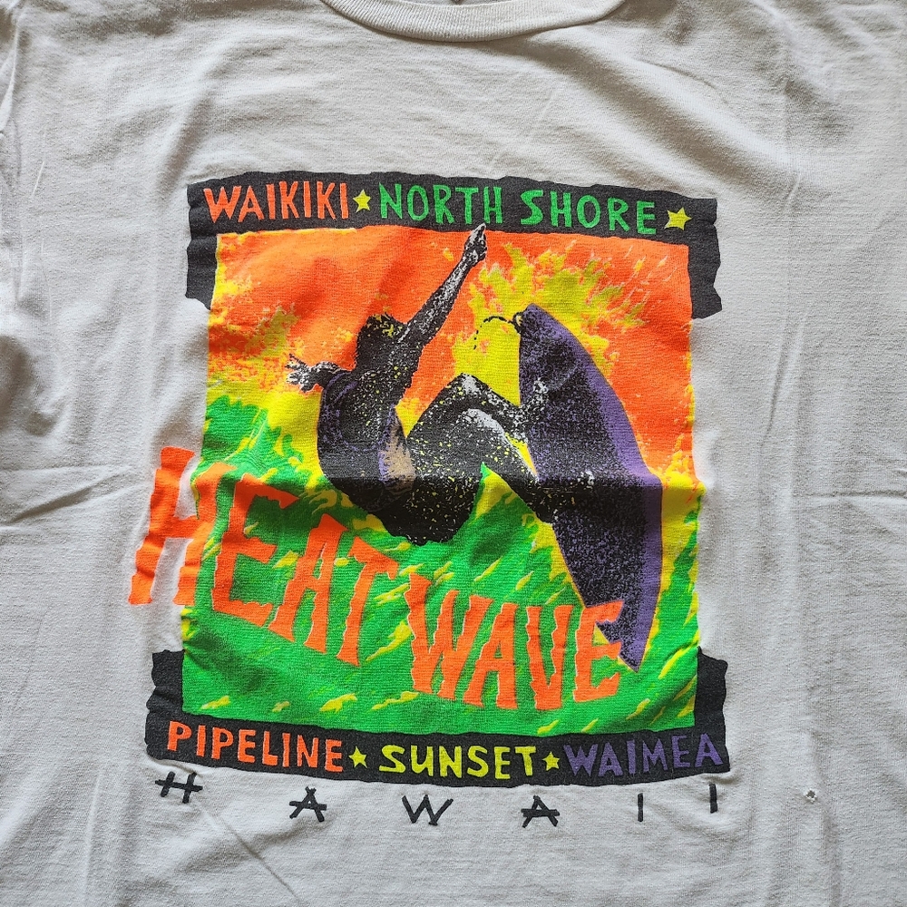 90s Hawaii Heat Wave Surfing Single Stitch Tshirt - Picture 3 of 7